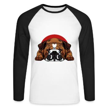 Bulldog-Liebe: Mehr Menschen, Mehr Liebe - Unisex Baseballshirt langarm - Weiß/Schwarz - Vorne - Nik (191cm)