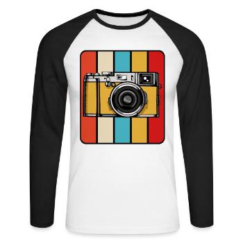 Retro Kamera Pop Art Block - Unisex Baseballshirt langarm - Weiß/Schwarz - Vorne - Nik (191cm)