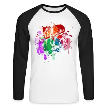 Farbenfrohe Kamera Kunst - Unisex Baseballshirt langarm - Weiß/Schwarz - Vorne - Nik (191cm)
