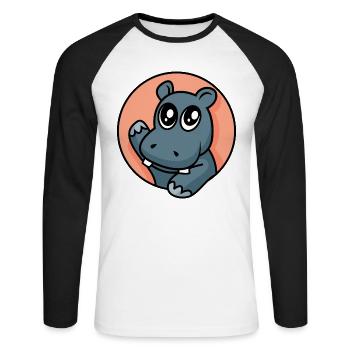 Hippopotame drôle - conception - T-shirt baseball manches longues Homme - blanc/noir - Devant - Nik (191cm)