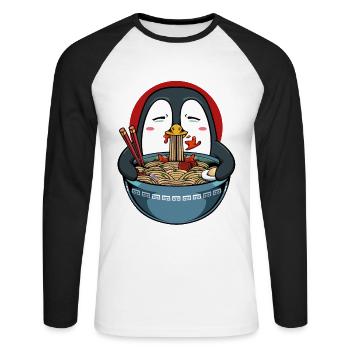 Magie des nouilles manchots - T-shirt baseball manches longues Homme - blanc/noir - Devant - Nik (191cm)