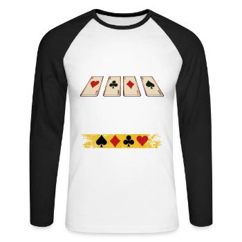 Money Dispensing Shirt with Poker Cards - Unisex Long Sleeve Baseball T-Shirt - white/black - Front - Nik (191cm)