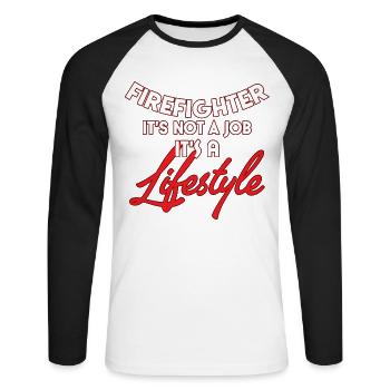 fire Department - Unisex Long Sleeve Baseball T-Shirt - white/black - Front - Nik (191cm)