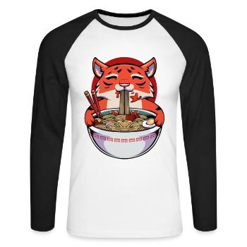 Kawaii Panda Ramen Bowl - Unisex Long Sleeve Baseball T-Shirt - white/black - Front - Nik (191cm)