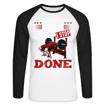 Durchhalten beim Krafttraining - Unisex Baseballshirt langarm - Weiß/Schwarz - Vorne - Nik (191cm)