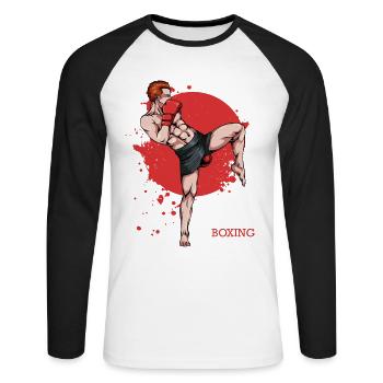 Kickboxer in Red Background - Unisex Long Sleeve Baseball T-Shirt - white/black - Front - Nik (191cm)