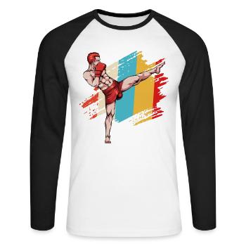 Kickboxing Flag Style - Unisex Long Sleeve Baseball T-Shirt - white/black - Front - Nik (191cm)