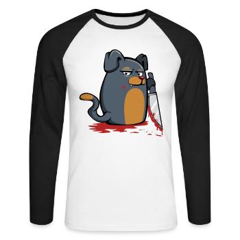Grimmiges Hunde Haustier mit Messer - Unisex Baseballshirt langarm - Weiß/Schwarz - Vorne - Nik (191cm)