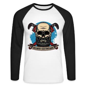 Klempnerhelden Skull Motiv - Unisex Baseballshirt langarm - Weiß/Schwarz - Vorne - Nik (191cm)