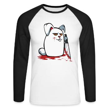What? Bloody Rabbit with Knife - Unisex Long Sleeve Baseball T-Shirt - white/black - Front - Nik (191cm)
