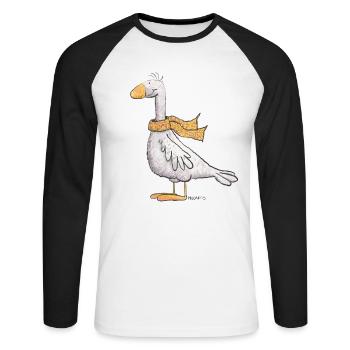Oie avec foulard I Volaille I Canard I Oiseau - T-shirt baseball manches longues Homme - blanc/noir - Devant - Nik (191cm)