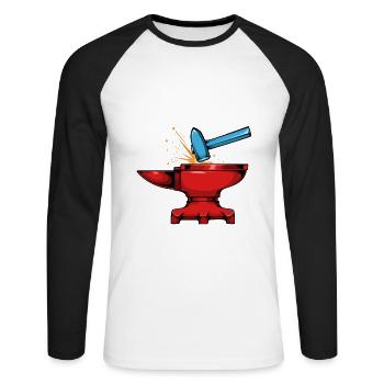 Schmiede Kraft Mashup - Unisex Baseballshirt langarm - Weiß/Schwarz - Vorne - Nik (191cm)