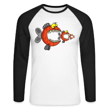 Poissons et chaîne alimentaire - T-shirt baseball manches longues Homme - blanc/noir - Devant - Nik (191cm)
