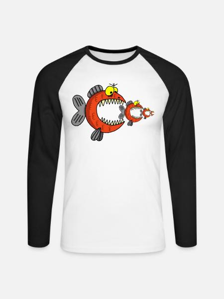 Fish and food chain - Unisex Long Sleeve Baseball T-Shirt - white/black