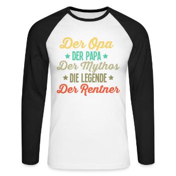 Opa Rentner Papa - Unisex Baseballshirt langarm - Weiß/Schwarz - Vorne - Nik (191cm)