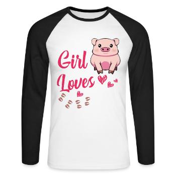 Just a Girl Who Loves Pigs - Unisex Baseballshirt langarm - Weiß/Schwarz - Vorne - Nik (191cm)