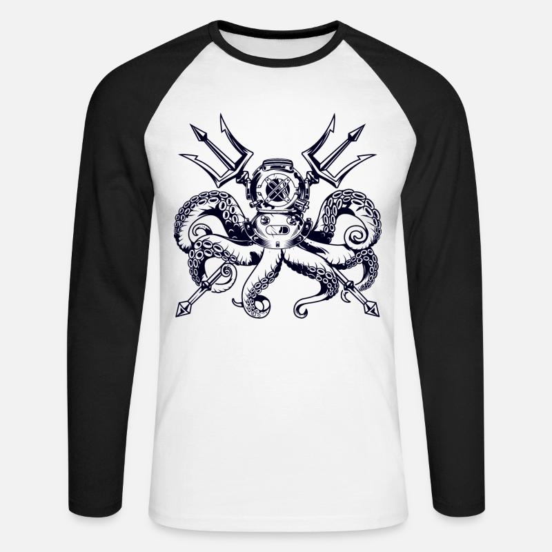 Trident Diving Octopus - Unisex Baseballshirt langarm - Weiß/Schwarz