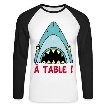 Shark hungry! - Unisex Long Sleeve Baseball T-Shirt - white/black - Front - Nik (191cm)