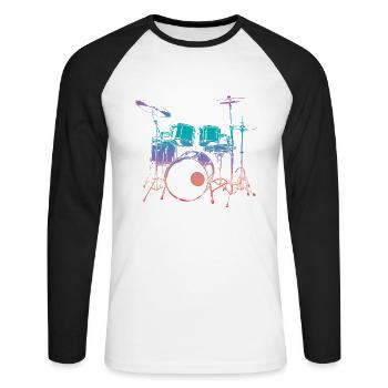Batterie - T-shirt baseball manches longues Homme - blanc/noir - Devant - Nik (191cm)