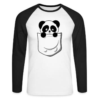 Panda panda bear pocket funny cute - Unisex Long Sleeve Baseball T-Shirt - white/black - Front - Nik (191cm)