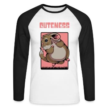 Chinchilla en abondance de souris mignonne - T-shirt baseball manches longues Homme - blanc/noir - Devant - Nik (191cm)