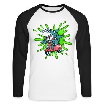 Shark Funny Moped Moped Roller Comic - Unisex Long Sleeve Baseball T-Shirt - white/black - Front - Nik (191cm)