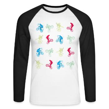 BMX / Bmx / bmx / Geschenkidee / Geburtstag - Unisex Baseballshirt langarm - Weiß/Schwarz - Vorne - Nik (191cm)
