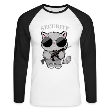 Agent de sécurité Cat avec pistolet - T-shirt baseball manches longues Homme - blanc/noir - Devant - Nik (191cm)