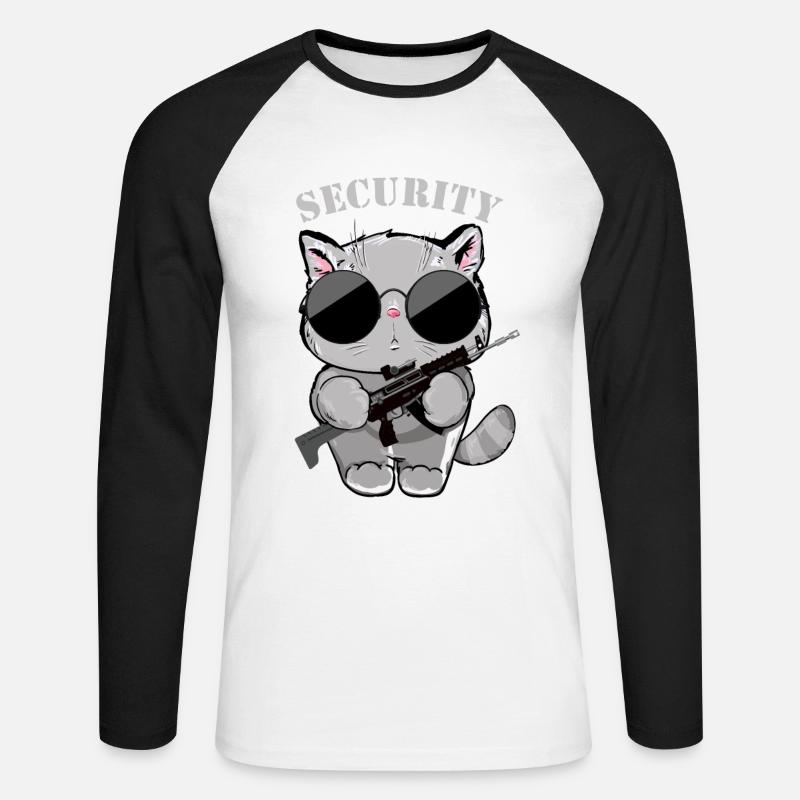 Katzen-Sicherheitsagent mit Waffe - Unisex Baseballshirt langarm - Weiß/Schwarz
