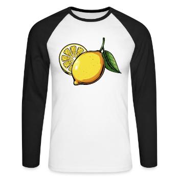 Zitrus Lemon Illustration - Unisex Baseballshirt langarm - Weiß/Schwarz - Vorne - Nik (191cm)