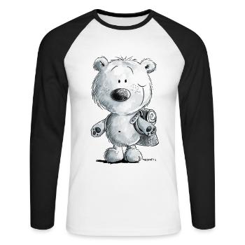 Ours polaire écolier I scolarité cadeau de 1ère classe - T-shirt baseball manches longues Homme - blanc/noir - Devant - Nik (191cm)