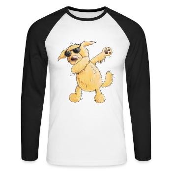 Funny Dab Dance Golden Retriever I Dog Comic - T-shirt baseball manches longues Homme - blanc/noir - Devant - Nik (191cm)