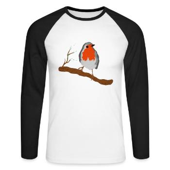 Rotkehlchen mit Prächtigen Federkleid auf Ast - Unisex Baseballshirt langarm - Weiß/Schwarz - Vorne - Nik (191cm)