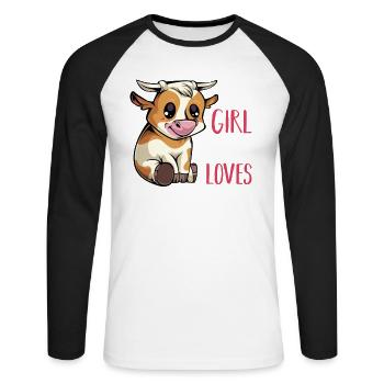 Kuhliebhaberin Motiv Mädchen - Unisex Baseballshirt langarm - Weiß/Schwarz - Vorne - Nik (191cm)