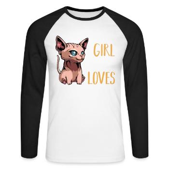 Sphynx Cat Love Shirt - Unisex Long Sleeve Baseball T-Shirt - white/black - Front - Nik (191cm)
