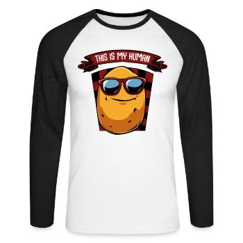 Potato Costume with Sunglasses - Unisex Long Sleeve Baseball T-Shirt - white/black - Front - Nik (191cm)
