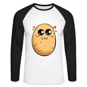 Cœurs de Patate Kawaii - T-shirt baseball manches longues Homme - blanc/noir - Devant - Nik (191cm)