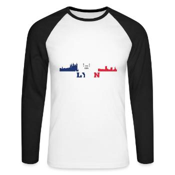 Lyon City Skyline France Landmark Map - T-shirt baseball manches longues Homme - blanc/noir - Devant - Nik (191cm)