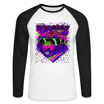 Popstar Neon Katzen Illustration - Unisex Baseballshirt langarm - Weiß/Schwarz - Vorne - Nik (191cm)