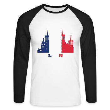 Lyon City Skyline France Landmark Map - T-shirt baseball manches longues Homme - blanc/noir - Devant - Nik (191cm)