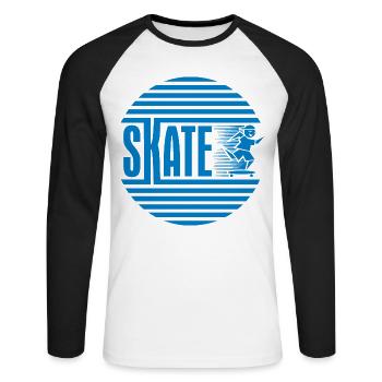 Patinage rétro rétro circulaire bleu - T-shirt baseball manches longues Homme - blanc/noir - Devant - Nik (191cm)