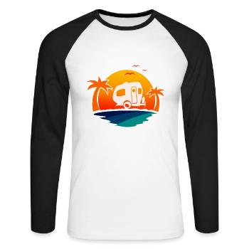 Camper Camping - Unisex Baseballshirt langarm - Weiß/Schwarz - Vorne - Nik (191cm)