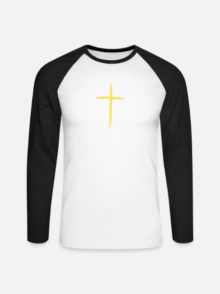 Kruis van het Geloof: Handelingen 16:31 Citeer Tee - Mannen baseballshirt lange mouw - wit/zwart