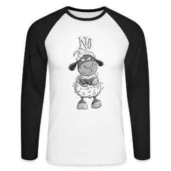 Nope sheep I no statement comic animal motif Fun - Unisex Long Sleeve Baseball T-Shirt - white/black - Front - Nik (191cm)
