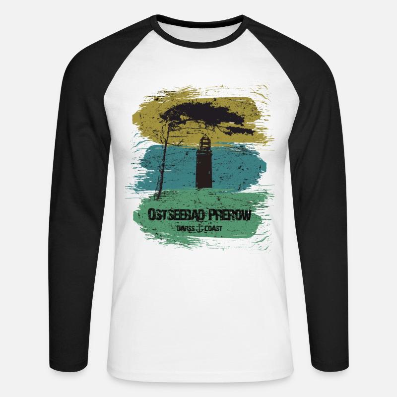 Prerow Ostsee - DarssCoast - Halbinsel Darss - Unisex Baseballshirt langarm - Weiß/Schwarz