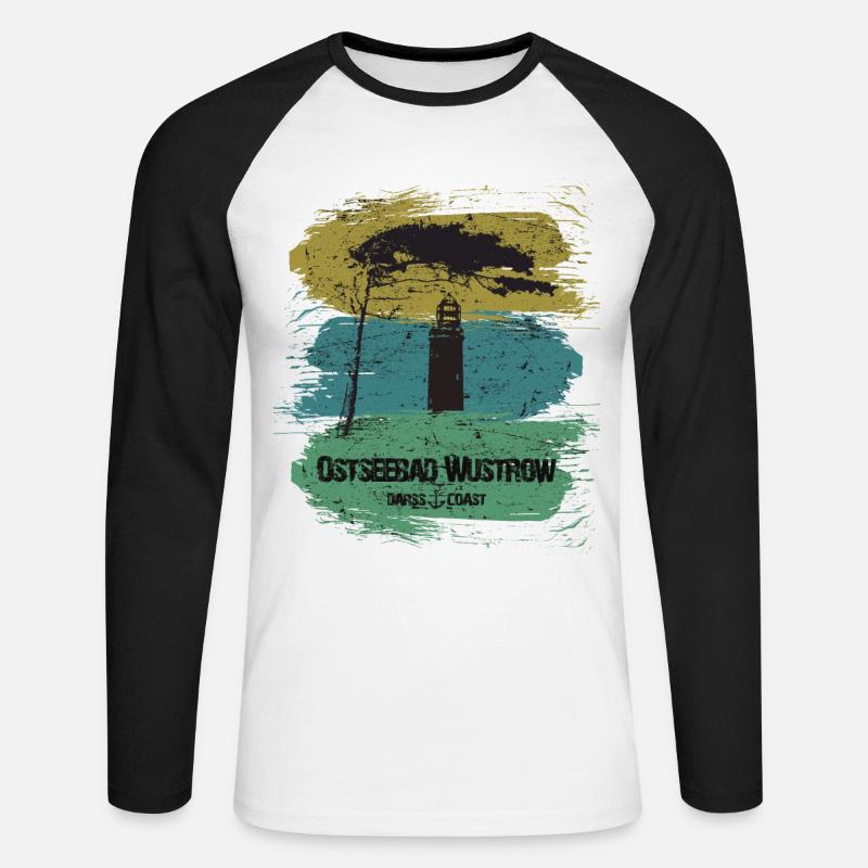 Wustrow Ostsee - DarssCoast - Halbinsel Darss - Unisex Baseballshirt langarm - Weiß/Schwarz