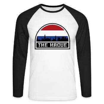 Den Haag Niederlande Skyline Landmark Dutch Flag - Unisex Baseballshirt langarm - Weiß/Schwarz - Vorne - Nik (191cm)