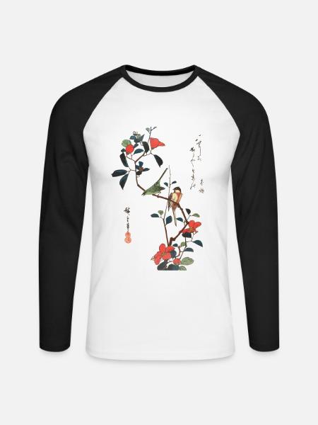 Karmesinblüten-Singvögel - Unisex Baseballshirt langarm - Weiß/Schwarz