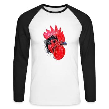 Hast du das Huhn gesehen cooler Hahn - Unisex Baseballshirt langarm - Weiß/Schwarz - Vorne - Nik (191cm)