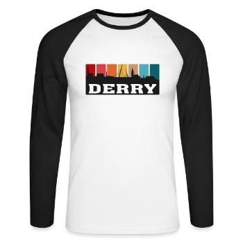 Derry Northern Ireland Travel Souvenir Skyline - Unisex Long Sleeve Baseball T-Shirt - white/black - Front - Nik (191cm)